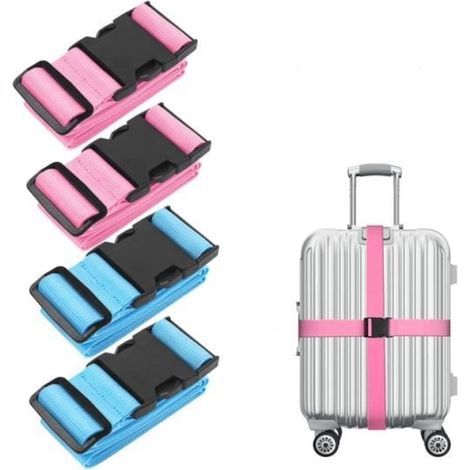 4PCS Sangle de Bagage Réglable avec Boucle, Sangle Valise Ceinture à Bagages Croisée Suitcase Belt Sécurité Accessoire de Voyage. (1/2)