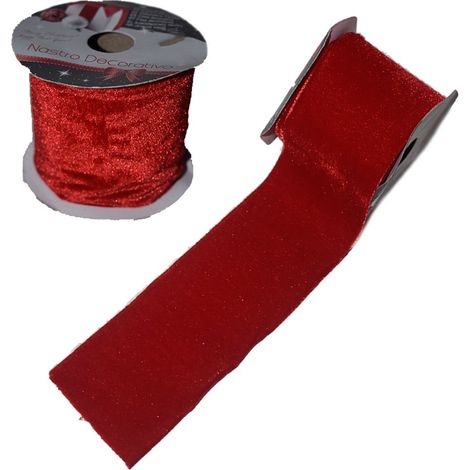 Nastro per albero di natale nastrino velluto rosso decorazioni addobbi natalizi rotolo 270 cm confezioni pacco regalo doni (1/5)