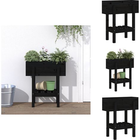Jardinière noir 62x30x69 cm bois massif de pin - Jardinier Noire - Jardinière Extérieure - Pot De Fleurs Bois - Jardinière Design - Rangement Jardin (1/5)