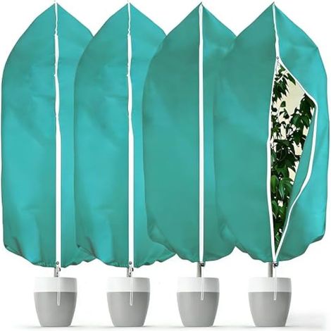 Lot de 4 sacs de protection contre le gel en polaire pour plantes de jardin, 80 x 120 cm, housses chaudes d'hiver pour plantes de jardin horticole, vestes en polaire pour plantes en pot (1/5)