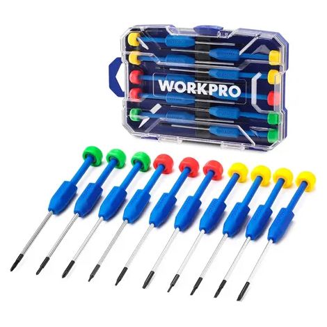 Set cacciaviti di precisione WorkPro 10 pezzi acciaio Cr-V punta magnetica