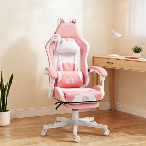 Chaise de bureau coloris rose en similicuir 65 x 62 x 124 cm (1/5)