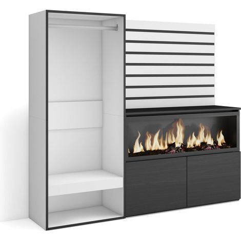 Skraut Home - Sideboard, Kommode, Aufbewahrungsschrank, 167x145x35 cm, Für Schlafzimmer, Zimmer, Elektrokamin XXL, Offener Kleiderschrank, Moderner Stil, Weiß (1/5)