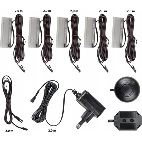 Clip di illuminazione a LED a 5 punti - luce bianca fredda con alimentatore per vetrine e scaffali (1/5)
