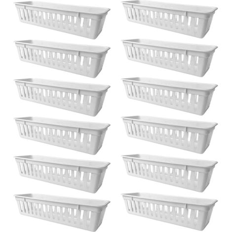 Lot de 12 Paniers de Rangement en Plastique Pp Blancs pour Crayons Ventilation Portable, Design Simple et Rectangulaire, pour Salles de Classe et Bureaux (1/5)