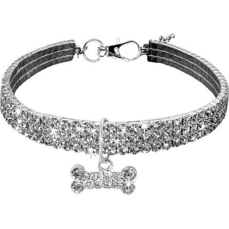 Collier pour animaux, élastique, strass, pour petits chiens （255cm）. -blanc (1/5)