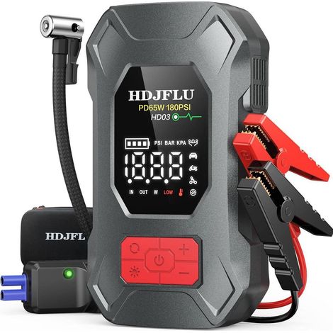 Starthilfe Powerbank 7500A mit Kompressor 180PSI, 24000mAh, PD65W, LED-Licht (1/5)