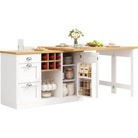 CHICFURN Tavolo da bar estensibile con contenitore 120-197 cm in MDF bianco, girevole a 360° (1/5)