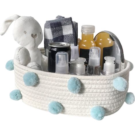 Panier de rangement en corde de coton avec pompons en fourrure pour clés et snacks