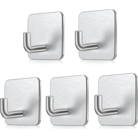 Lot de 5 crochets adhésifs, crochets muraux en acier inoxydable, étanches (1/5)