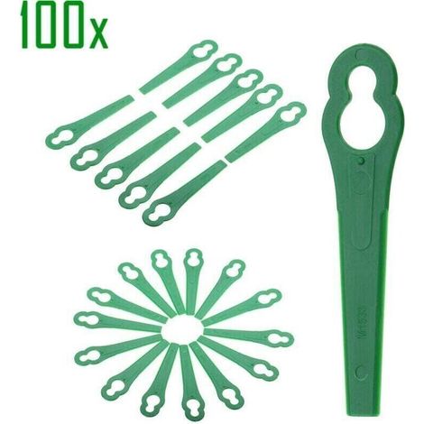 100 lame in plastica per tosaerba, accessori per tosaerba da giardino, lame di ricambio in plastica per decespugliatori, Green-Crezuo-Crezuo