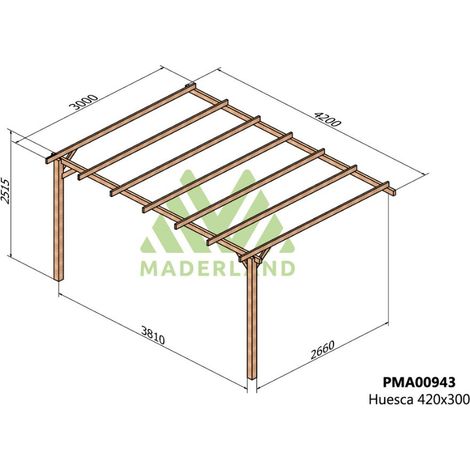Pérgola de Madera Maciza Adosada Huesca (Maderland) - 420 x 300 cm
