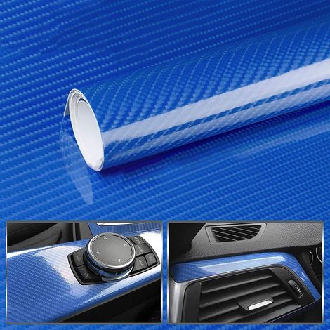 Film Covering Voiture, 6D Covering Carbone en Vinyle 150 x 30cm Bleu, Fibre de Carbone Adhésif Imperméable Pas de Bulles, Autocollant pour Voiture, Moto, Vélo (1/5)