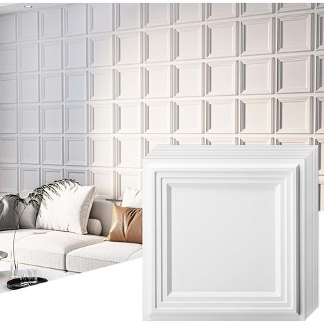 Lot de 33 panneaux muraux texturés 3D,panneau mural décoratif en PVC imperméable,salon,chambre à coucher,salle de jeux,bureau,2,97 m², blanc (1/5)