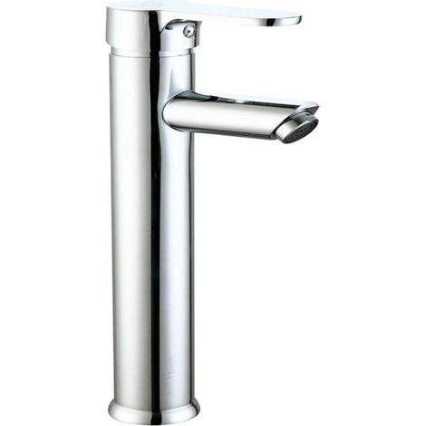 Robinet de lavabo de salle de bain Ganges à levier unique haut en laiton avec ensemble de fixation couleur chrome (1/5)