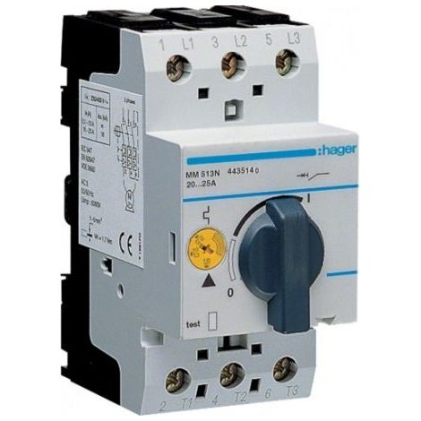 Disjoncteur moteur 20.0-25.0 A P 5.5-12.5 kW AC3 230-400 V 2.5 M IEC 947 HAGER MM513N (1/2)