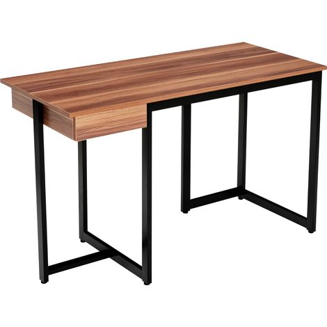 Bureau d'Ordinateur 120CM Tiroir Cadre en Métal Repose-pieds Réglables Bureau Moderne Station de Travail pour Ordinateur Portable Noyer Maison Chic (1/4)