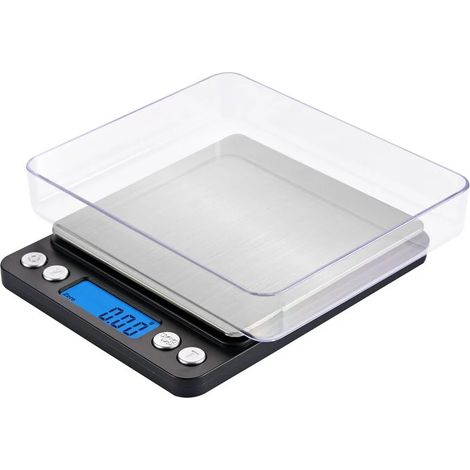 Balance de poche numérique haute précision 500 g/0,01 g, en acier inoxydable, avec fonction tare et comptage, écran LCD rétroéclairé bleu, mini accessoire de cuisine pour la cuisine, le barbecue, les (1/5)