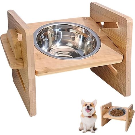 Erhöhter Hundenapf mit 4 Höheneinstellungen: Futterständer aus Holz mit Edelstahlnapf, verstellbarer Napf für große und mittelgroße Hunde (1/3)