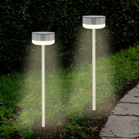 LED Solar Edelstahl Wegeleuchte 39 x Ø 9 cm - 2er Set - Garten Deko Beleuchtung kalt weiß - Solarlampe Gartenleuchte Pfadlicht Solarleuchte Lampe für Außen wasserfest