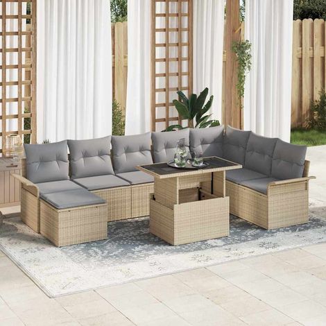 Sofa Set mit Kissen 9 pcs Beige Poly-Rattan (1/5)
