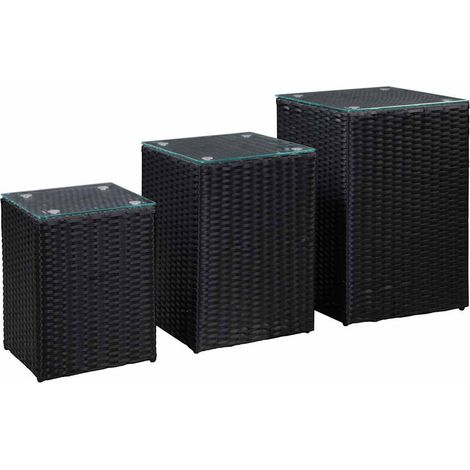 vidaXL Side Tables 3 pcs with Glass Top Black Poly Rattan (1/5)