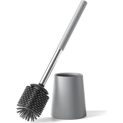 1 - Brosse WC - Acier Inoxydable - Tête Silicone Remplaçable - Nettoyage 360 Degrés Antibactérien - Pour Maison Hôtel Bureau - Gris - 40x10cm (1/5)
