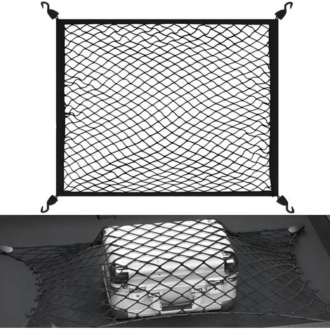 CCYKXA Filet de coffre de voiture - 80 x 60 cm  Maille élastique réglable pour coffre de voiture avec 4 crochets - Filet de rangement universel - Organiseur fixe pour