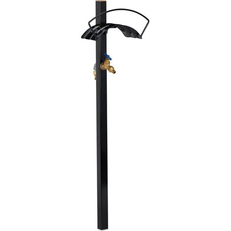 Support de tuyau d'arrosage jardin colonne avec robinet design simple 45 mètres en acier noir (1/5)