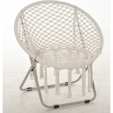 Outsunny Loveuse fauteuil rond de jardin fauteuil lune papasan pliable grand confort macramé coton polyester beige