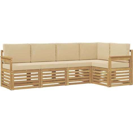 Outdoor-Sofagarnitur 5 pcs Weiß und Beige 247 x 128,5 x 73 cm vidaXL