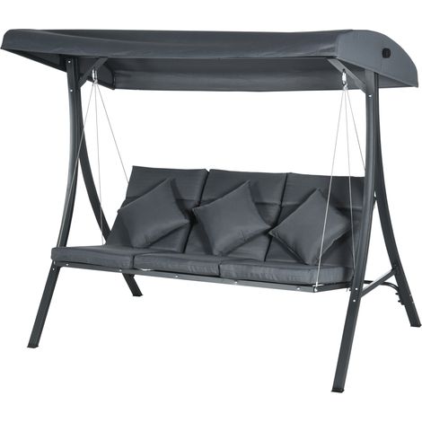Outsunny Dondolo 3 Posti da Giardino con Tettuccio Regolabile Grigio Scuro