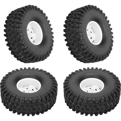 Lot de 4 jantes de 1,9 pouce avec pneus en caoutchouc, accessoires RC compatibles avec Axial 1/10 RC Crawler 120 mm Blanc (1/5)