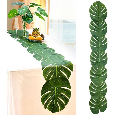 CCYKXAChemin de Table Monstera Artificielle 28 x 178 cm Chemin de Table Vert Feuille de Palmier Artificielle Tropical Decoration Hawaienne pour Fête (1/5)