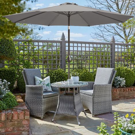 2.7M Aluminium Round Parasol Outdoor Garden Patio Sunshade Umbrella Crank Tilt Grey (1/5)