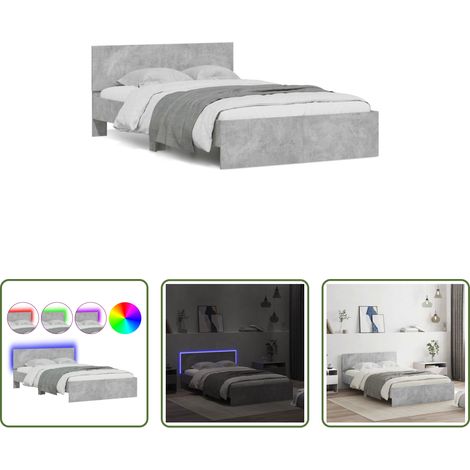 vidaXL RGB-LED -  Bettgestell mit Kopfteil LED-Beleuchtung Betongrau 135x190 cm (1/5)