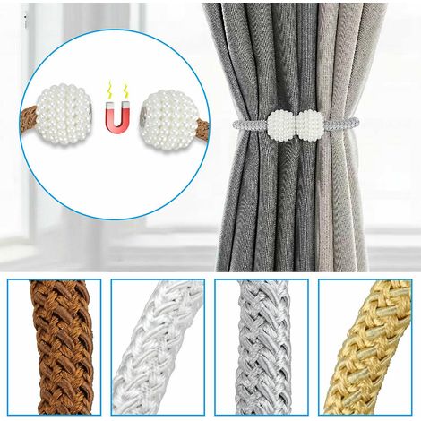 Attache-rideau perforée avec boucle magnétique perle, style moderne et simple (blanc, lot de 2) (1/3)