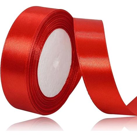 Ruban Satin Rouge 25mm/22m pour Cadeau, Ballon, Couture, Nœuds, Artisanat, Bouquet, Décoration de Mariage, Voitures, Anniversaire et Emballage