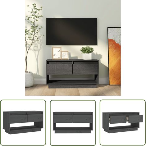 The Living Store Meuble TV Gris 74x34x40 cm Bois de pin massif - Meubles Tv - Meuble Tv - Armoire Tv - Télévision - Bois De Pin (1/5)