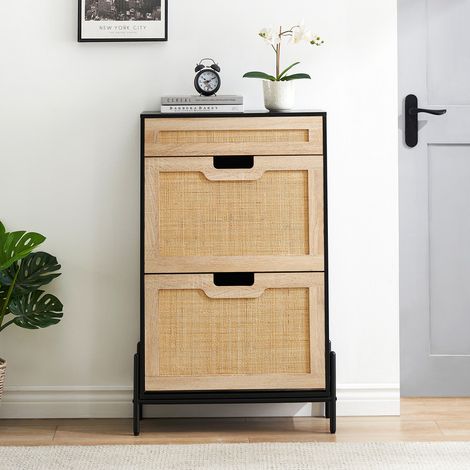 Meuble de rangement à chaussures,étagère à chaussures autonome pour entrée, armoire à chaussures étagères réglables à 3 niveaux pour couloir salon-noir (1/5)