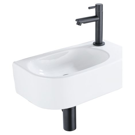 QeramiQ Fuente Ensemble lave-mains - 40x21.5x12cm - droite - lisse - semi-circulaire - 1 trou de robinet - céramique - robinet lave-mains blanc mat - (1/5)