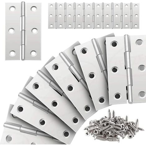 Charnières de porte en acier inoxydable, 20 pièces, dimensions 66 × 38 mm, pour placards, meubles et tiroirs – fixation facile avec vis incluses