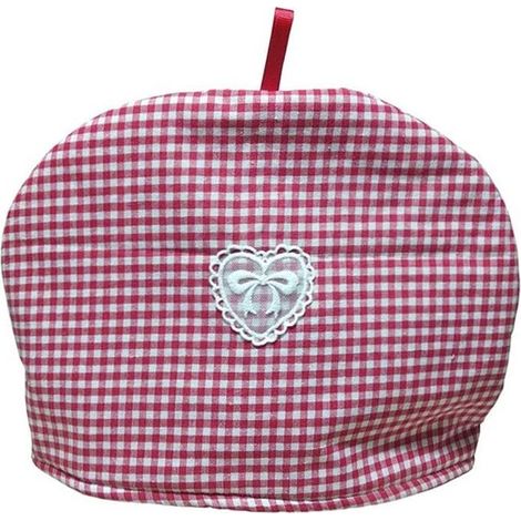 Tea Pot Cover Cotton Floral Teapot Decoration Insulated Tea Pot Cover Plaid with Lace Bow (1/5)