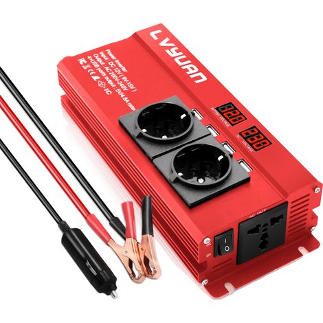 Inverseur de voiture, 1300W de puissance continue, 2600W de puissance de crête, 12V-220V-rouge (1/2)