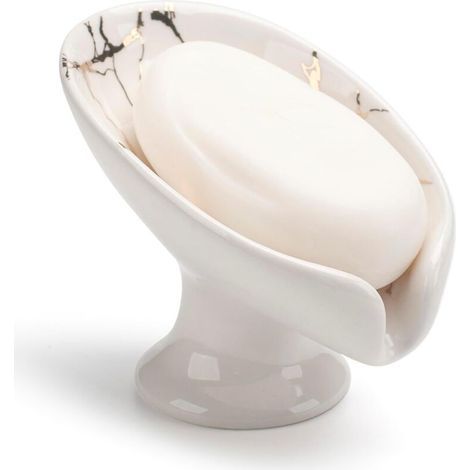 Porte Savon Céramique Auto Drainant pour Salle de Bain, Cuisine, Douche -2pcs- Blanc (1/5)