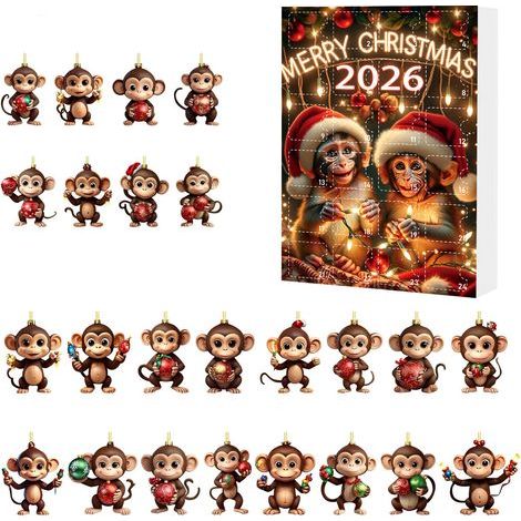 Weihnachts-Adventskalender, Überraschungsbox, Acryl-Affenanhänger, Weihnachtsbaumschmuck (Typ C) (1/2)