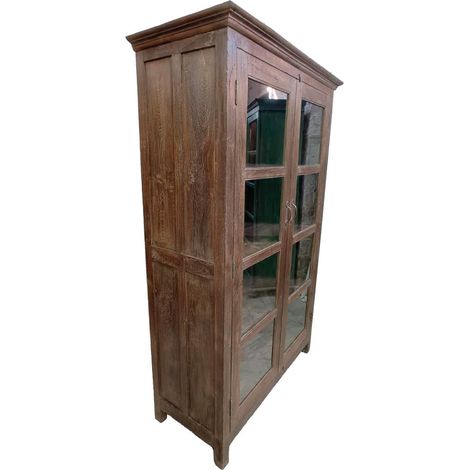 Vitrina de madera acabado artesanal marrón 110x45x180h cm (1/5)