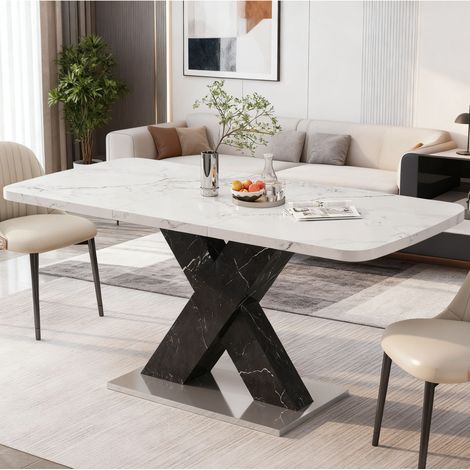Esstisch ausziehbar 120-160x80 cm Marmoroptik MDF OKMYHOME (1/5)
