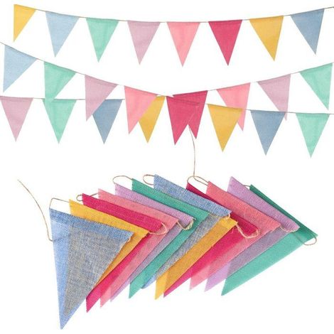 Guirlande de fanions pastel pour extérieur - 4 pièces, 16 m de tissu, résistante aux intempéries - Idéale pour une chambre d'enfant, un jardin ou une fête (1/3)