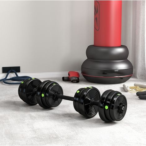 Set de mancuernas 2 en 1 25 kg, mancuernas y barra, peso regulable, antideslizante, negro DESVIAE (1/5)